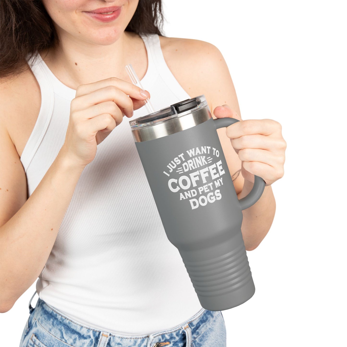 "I Just Want to Drink Coffee and Pet My Dog" Tumbler ~ Yorkshire Terrier