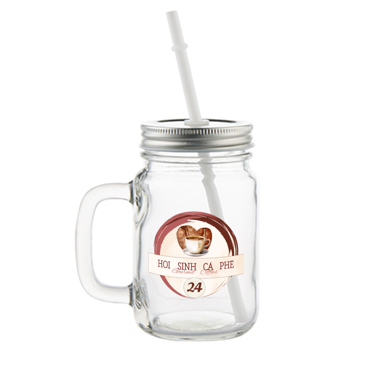 Clear glass mason jar with handle