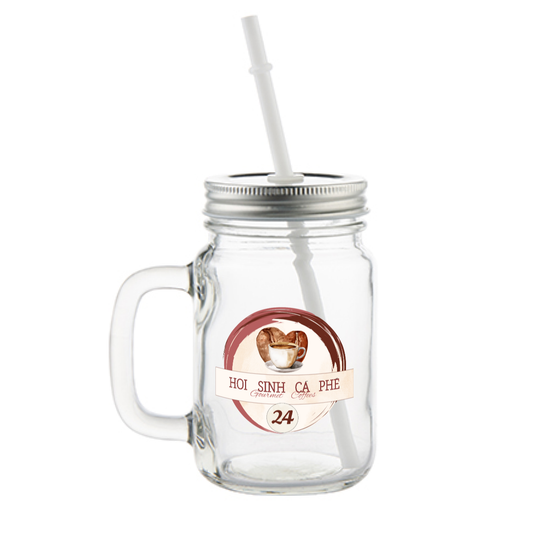 Clear glass mason jar with handle