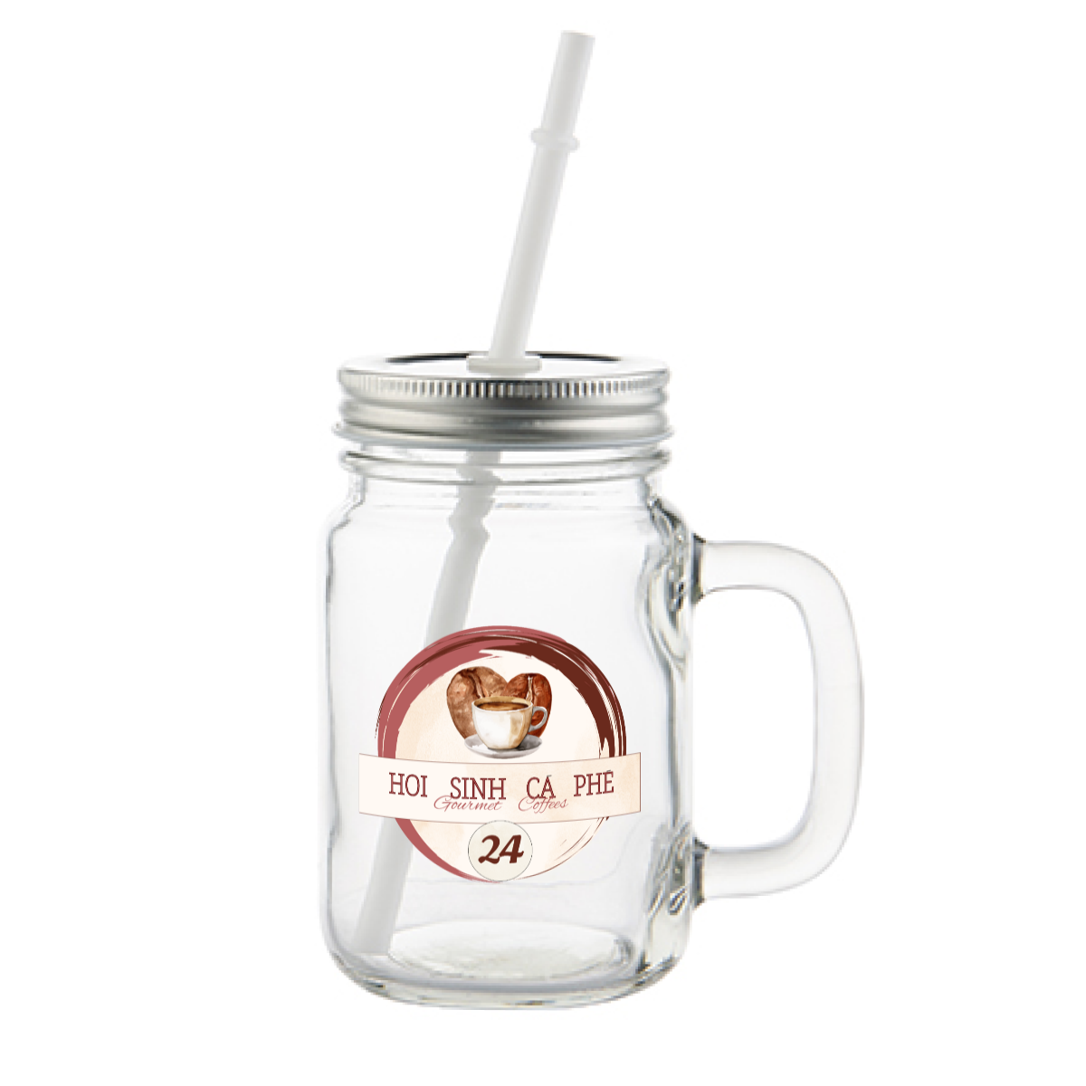 Clear glass mason jar with handle